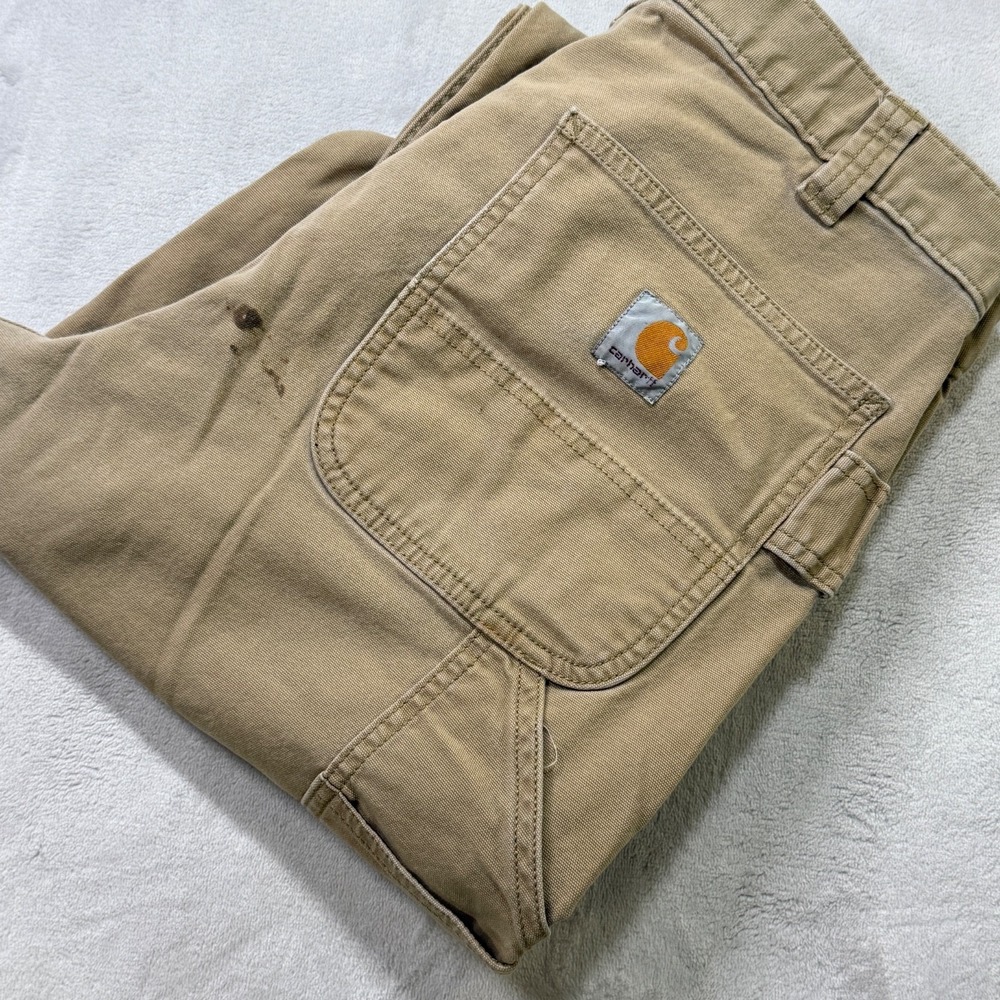 Carhartt Mens 32x32 Loose Fit Carpenter Pants Khaki Dungaree Workwear